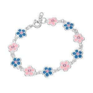 925 Sterling Silver Enamel Flower Bracelet with Crystal – Last One
